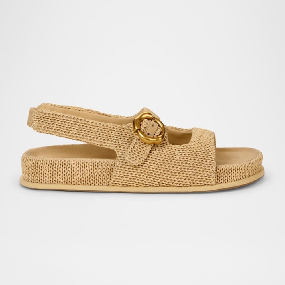 cult gaia Beige Woven Slingback Sandals with Gold Buckle